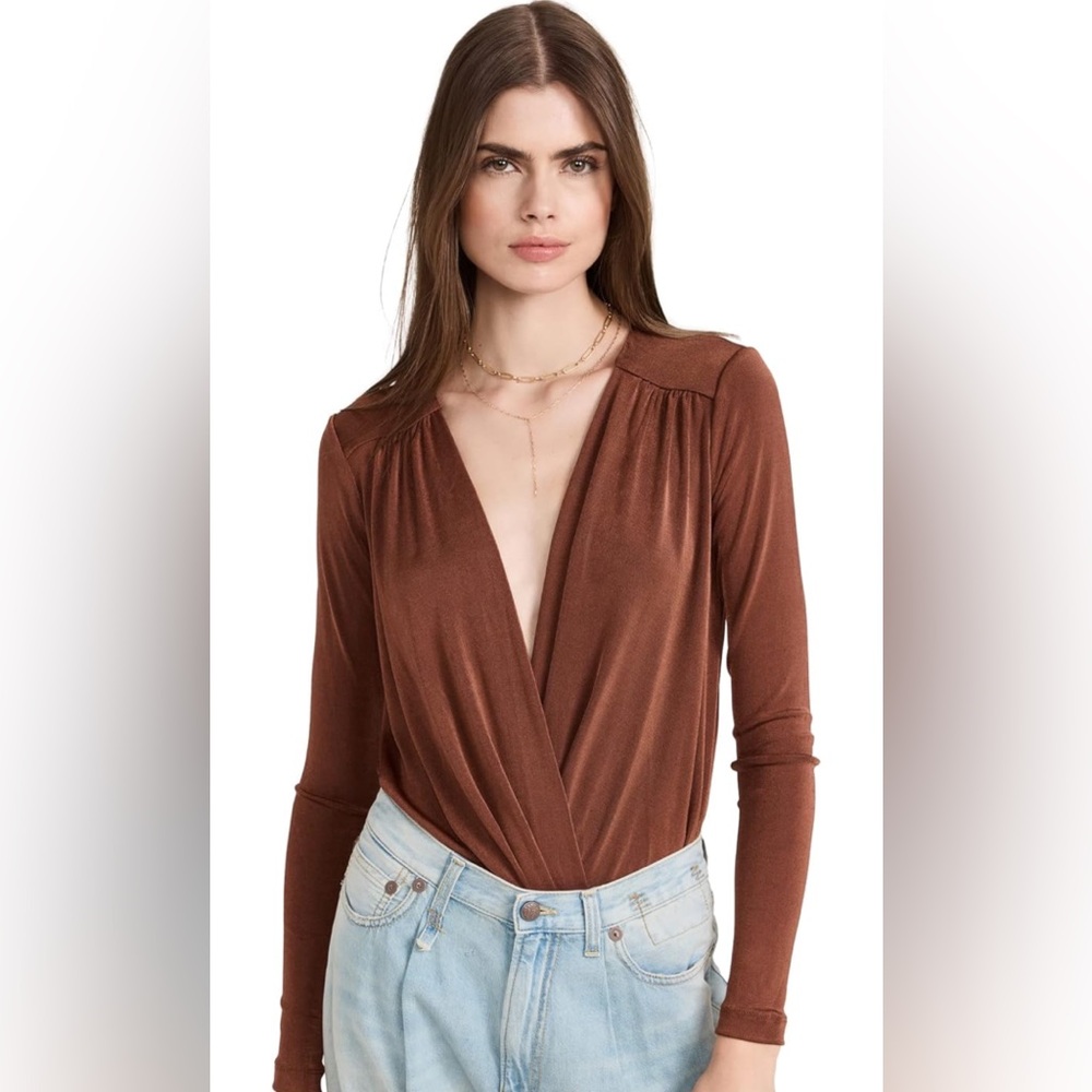 Free People Turnt body suit in copper brown orange mesa size S